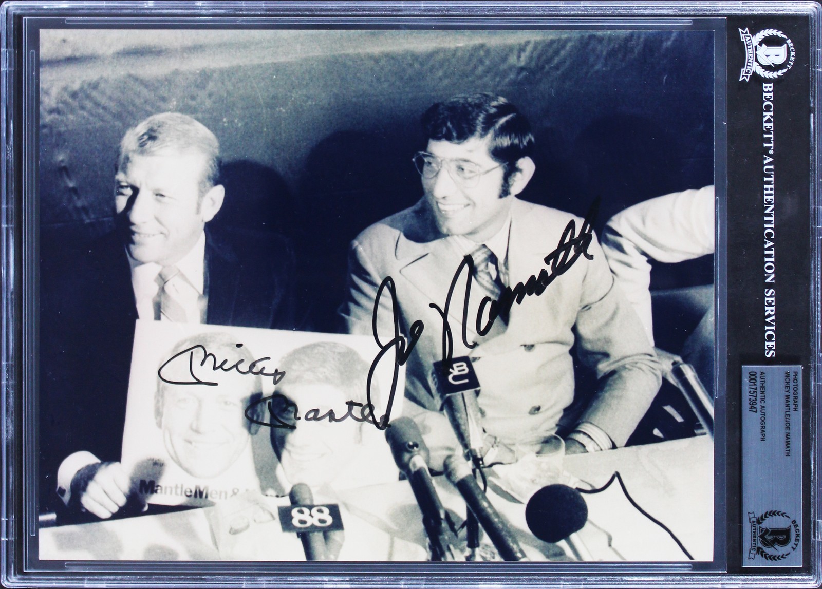 Mickey Mantle & Joe Namath Autographed Signed Authentic 8x10 Photo BAS Slabbed 