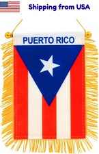 Puerto Rico Flag Mini Banner - Car Window Hanging Fringe - 4x6 Inch
