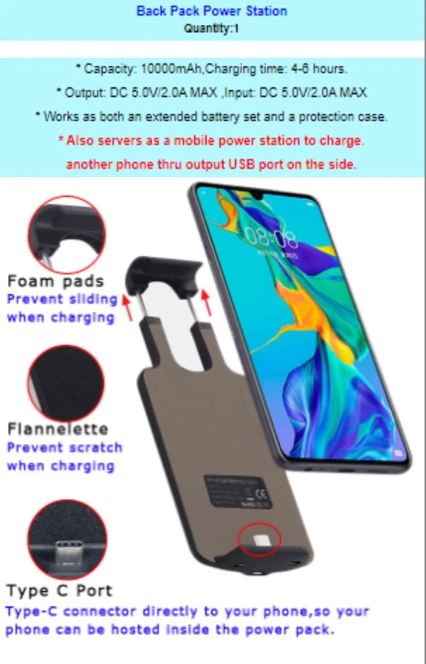 Paquete de baterías 3 en 1 10000 mAh estuche cables para teléfono ZTE Blade Z Max Z982 MetroPCS EE. UU. Foto 2 de 4