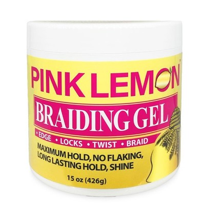 Pink Lemon Braiding Gel 10oz Maximum Hold No Flaking High Shine All Hair Types