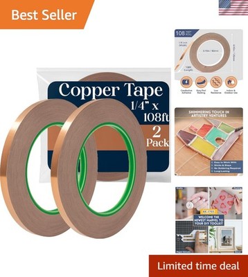 Copper Tape [1/4'' x108ft, 2PK]   Copper Foil Tape for Stained Glass, DIY Craf...