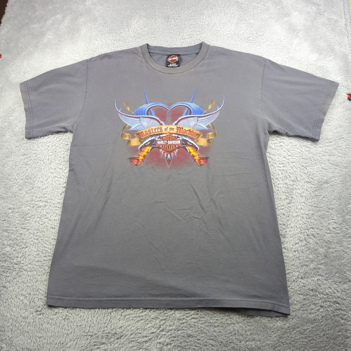 VTG Y2K Harley Davidson T Shirt Mens XL Gray Chrome Eagle Flame