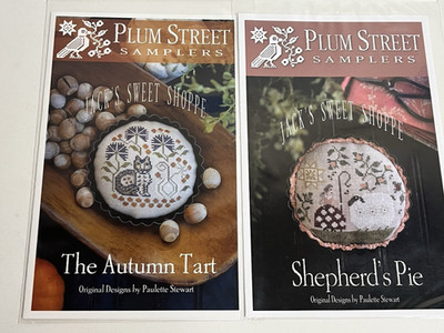 Plum Street Samplers SHEPHERDS PIE THE AUTUMN TART Lot 2 Cross Stitch Charts New