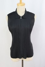 PLEATS PLEASE Black Zip Front Vest ISSEY MIYAKE 164 9889