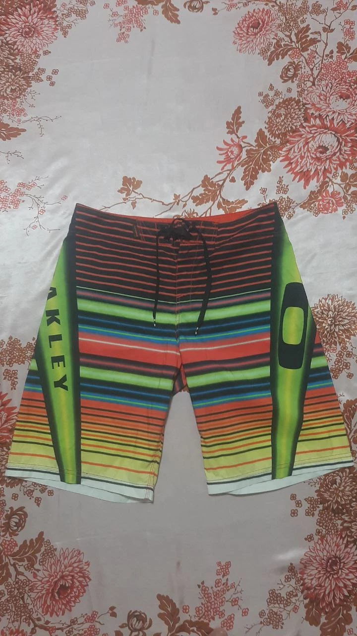 Oakley Board Shorts Mens 34 Fluorescent Striped Pocket Y2K Beach Surf Swim Skate