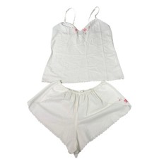 VTG 2 pc. Eve Stillman white camisole, shorts. pink floral embroidery. Size S