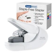 Plus Paper Clinch Compact Staple-Free Stapler, Ivory White Hand
