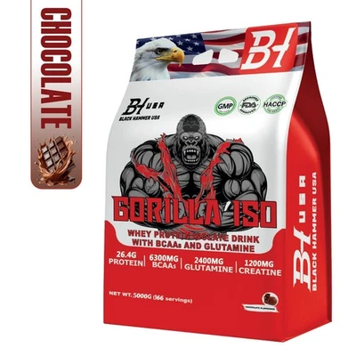 Gorilla ISO Whey 5KG Chocolate | Protein + BCAAs & Creatine | Black Hammer USA