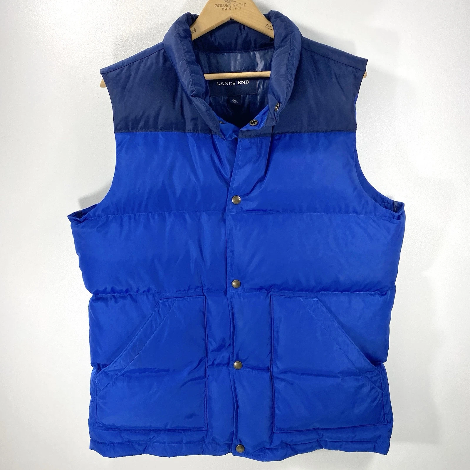 Lands’ End Two-Tone Blue Navy Royal HyperDry Down Insulated Puffer Vest Jacket M