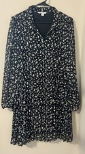 Nine West Women’s Black And White Floral Flowy Midi Dress Long Sleeve Size Large