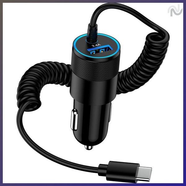 ZigarettenanzüNder Adapter USB C 3.4A Kfz LadegeräT 1.2M Spiralkabel FüR Auto-image