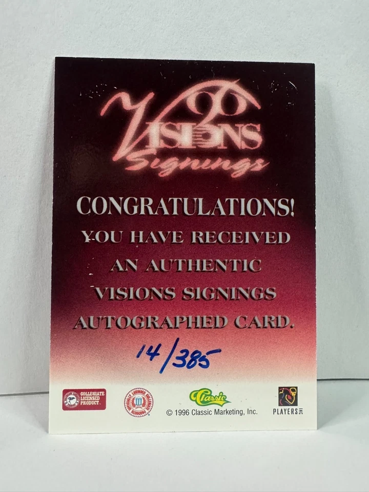 1996 Classic Marketing - Alex Van Dyke Rookie Signings #14/385 (AU, RC) - Image 2 of 2