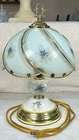3-Way  Gold Tone Touch Lamp with 6 Glass Panels Blue Floral 14" Vintage