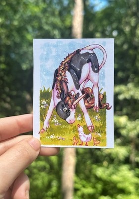 PRINT unicorn horse ducks fantasy whimsical drawing 2.5 in x 3.5 in by ASV