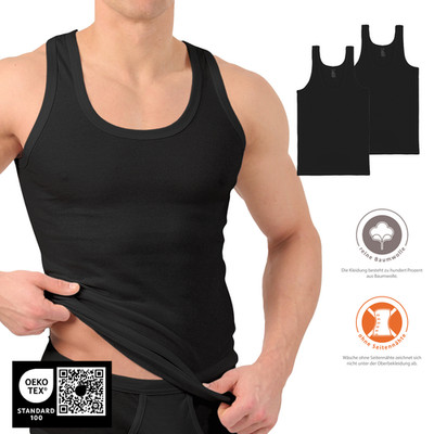 4-8-10 Pack Herren Unterhemden schwarz 100% Baumwolle Feinripp Gr. M - 6XL