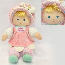 Eden Babys First Year Teether Rattle Doll Seersucker W/Terrycloth Bonnet Dress