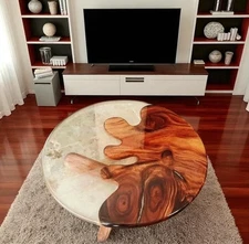 Epoxy Table Top Resin Side Table Top Wooden Round Table Balcony Furniture Decors