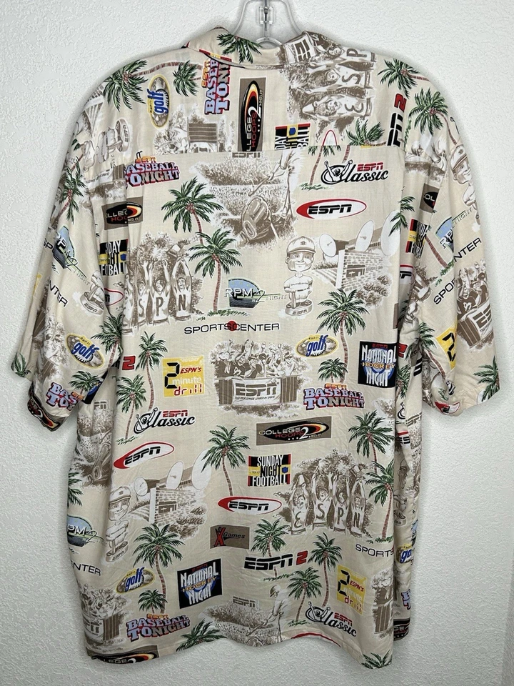Vintage ESPN Zone Shirt Mens L Hawaiian Rayon Sports Center Party All Over Print - Image 3 of 4