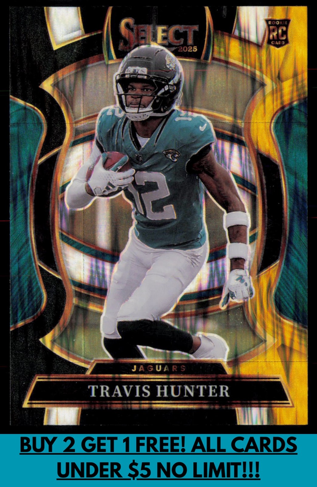 Travis Hunter 2025 Panini Select #28 Black and Gold Prizm Shock