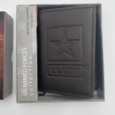 U.S. Armed Forces Men's Genuine Cowhide Leather Trifold Wallet Embossed Army NIB
