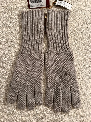 $750 Auth NWT LORO PIANA 100% Baby Cashmere Gray Knit Gold Studs Gloves sz M - Picture 7 of 14