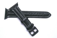 Black Croco Embossed Leather Watch Band 4 Apple iWatch 38/40 Series 9 8 7 6 5 SE