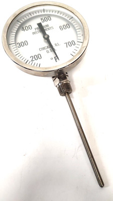 Vintage Premium Instruments Chicago 750° F Probe Thermometer Large 5'' Diam Face