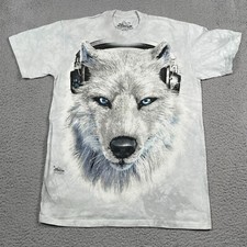 The Mountain Shirt Men's Medium White Wolf Face Short Sleeve Crewneck USA Made