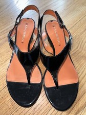 VIA SPIGA 'LEANNE' ASYMMETRICAL WEDGE SANDAL BLACK PATENT LEATHER 7.5M NICE