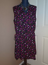 GAP Black Pink Floral Drawstring Waist Sleeveless Lined Dress Size L NWT