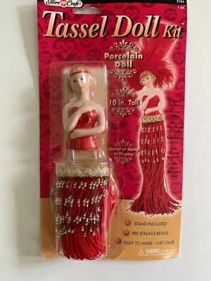 Fibre Craft 10 Inch Porcelain Tassel Doll Kit Red Dress with Stand