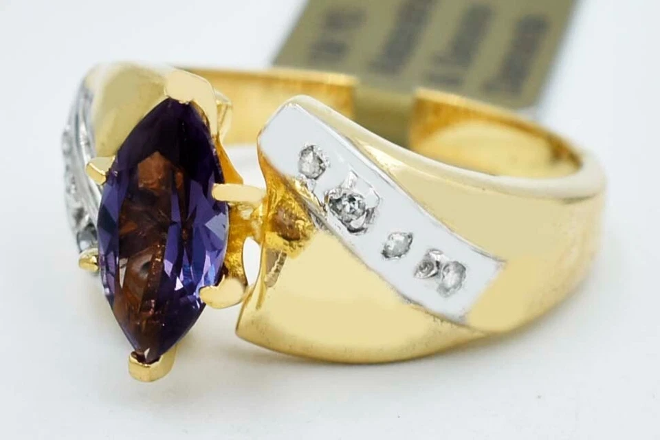 AAA ALEXANDRITE 1.89 Cts & GENUINE DIAMONDS RING 10K YELLOW GOLD - New With Tag - Image 3 of 3