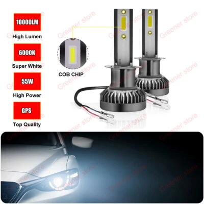 2X 55W 20000LM H1 Beam COB LED Ampoule Voiture Feux Lampe Kit Phare Blanc 6000K - Photo 1/4