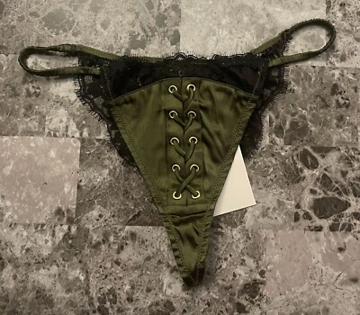VICTORIA'S SECRET ATELIER SATIN SMOOTH SILK BLEND GREEN LACE UP V STRING PANTIES