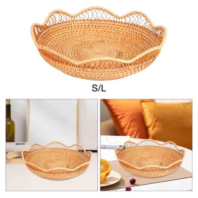 Rattan Obstkorb Brotkasten platzsparend Snack Tablett handgewebt Obst Tablett für