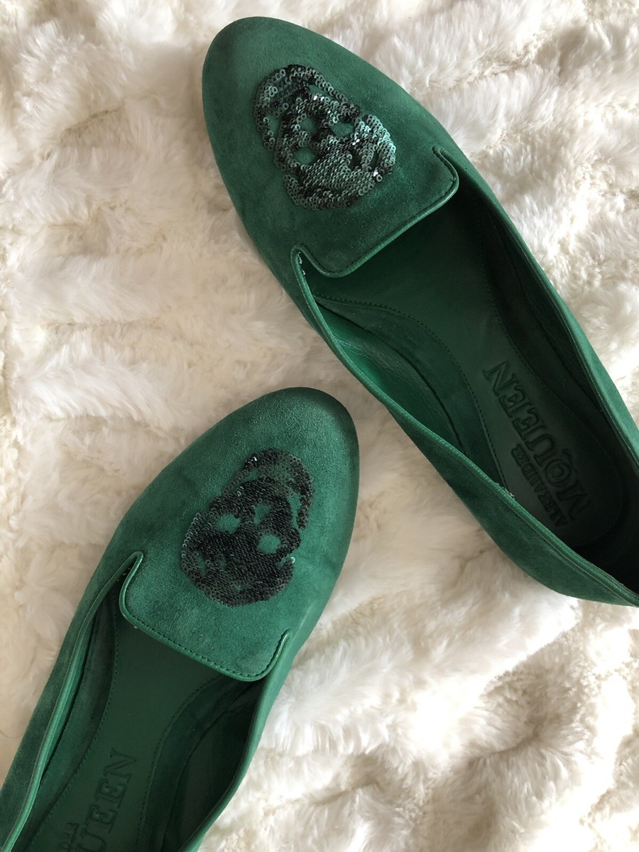 Alexander McQueen Green Blush Suede Sequin Flats
