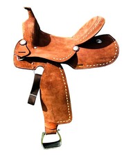 Premium Brown Adult Roughout Leather Horse Barrel Saddle w/ Suede Seat 14" - 18"