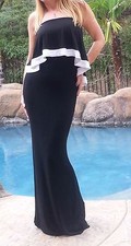 Maya Antonia-PLUS SIZE-Sexy Strapless Ruffle Maxi Dress Black w/White trim