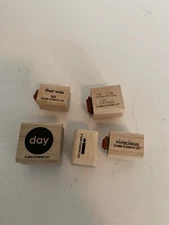 Stampin Up! Mini 2006 Set of 5 Wood Mount Rubber Stamps Words Candle