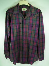 vintage mesquite pearl snap western shirt mens large 16.5 35 red green plaid u.s