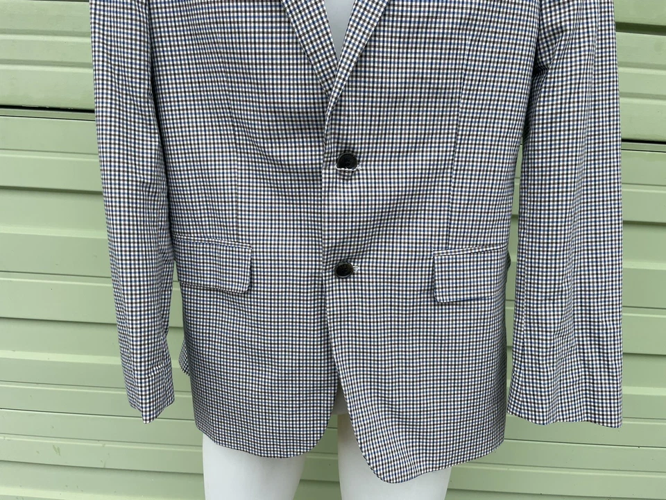 Blazer Alan River HOMBRE Marrón Azul Cuadros Cuadros 2 Botones Abrigo Deportivo 42R #2240 Foto 3 de 4