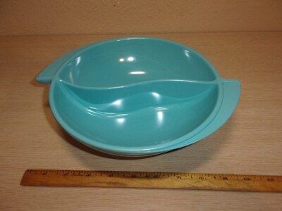 BOONTONNWARE 8-1/4'' PLUS HANDLES TEAL DIVIDED SERVING BOWL