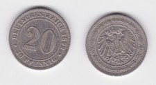 20 Pfennig Nickel Münze Deutsches Reich 1892 A Jäger 14 vz (164658)
