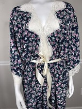 Vintage Womens XL California Dynasty Nightgown floral lace maxi pockets Caftan