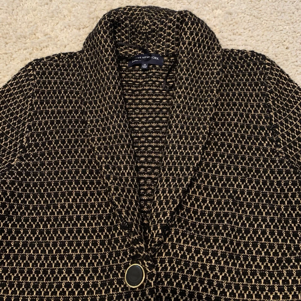 Cárdigan suéter Jones New York Signature para mujer mediano negro dorado metálico Foto 3 de 4