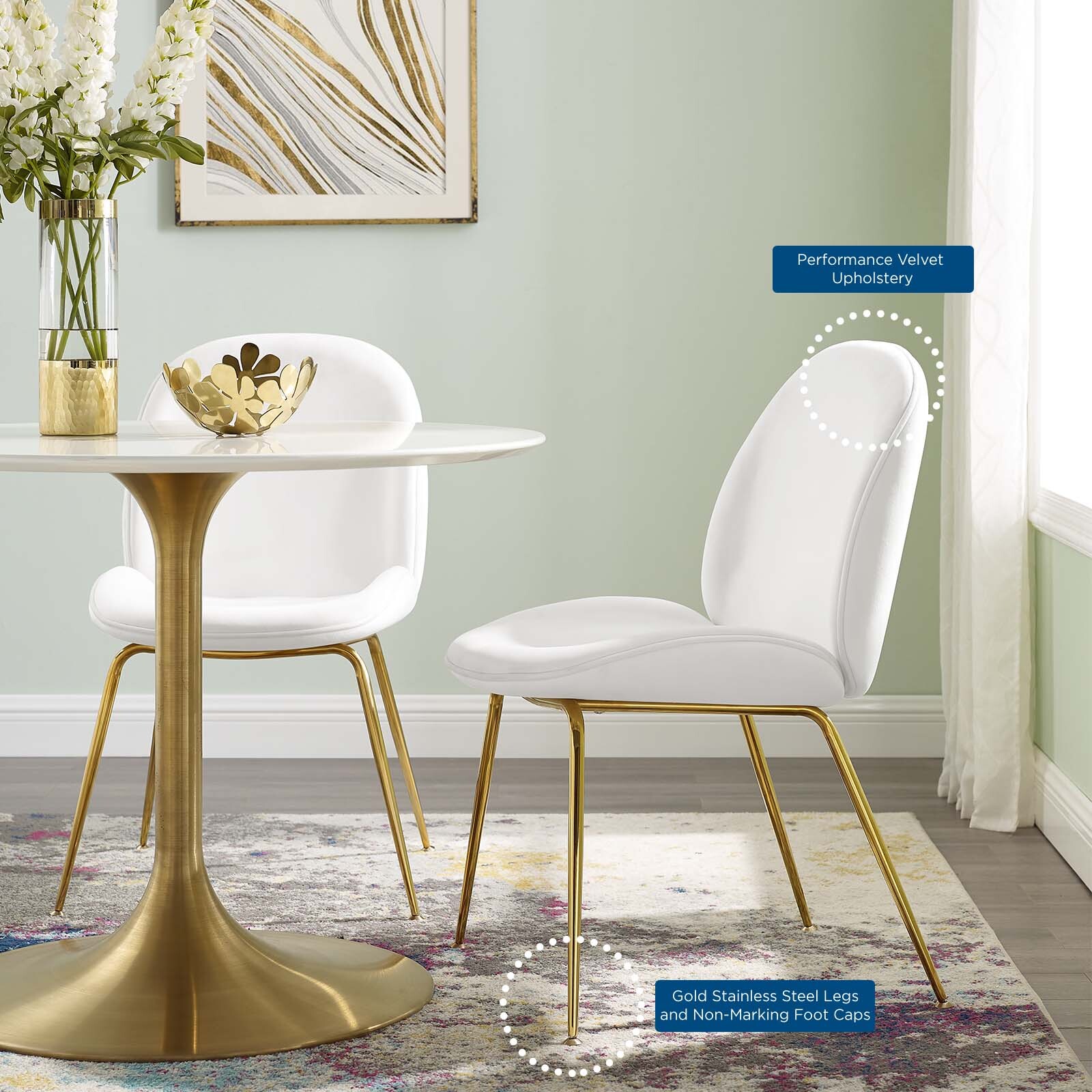 Modway Scoop Performance Velvet Dining Side Chair in White