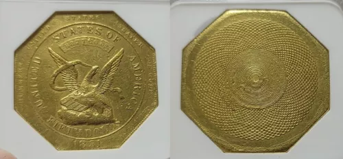 1851 $50 Humbert Fifty Dollar, Reeded Edge, 887 Thous. NGC UNC Details Repaired