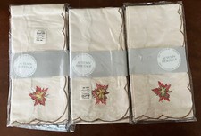 NOS Set of 12 Dinner Napkins 16" Ivory w Autumn Leaf Embroidery Marshall Field's
