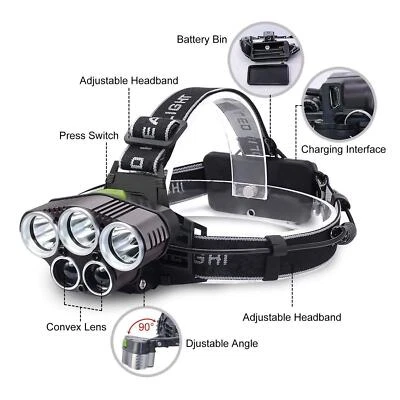 VALUEBUY BATTERY 5X LED Headlamp Rechargeable Head Light Flashlight Torch Lamp USA