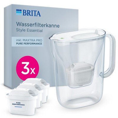 BRITA Wasserfilter-Kanne MAXTRA Style Essential weiß, 3x Pure Performance Filter
